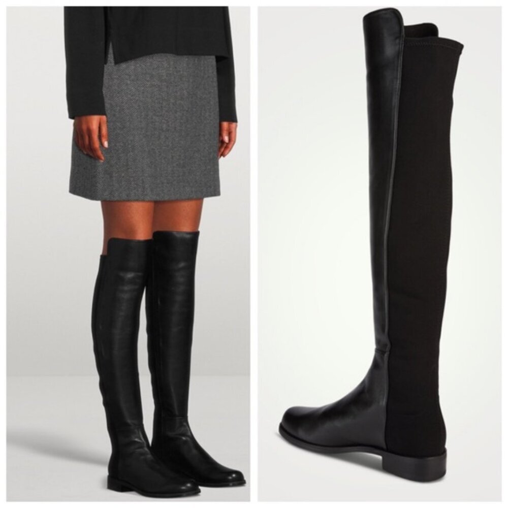 STUART WEITZMAN 5050 Leather OverThe Knee Boots Stretch Tall Block Heel Minimal - Picture 14 of 16